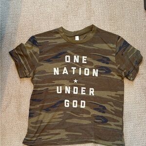 The Light Blonde Tee. Camo, One Nation Under God.